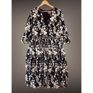 Jessakae Half Sleeve Holly Dress SZ XL X Large Black White Gold Embroidered